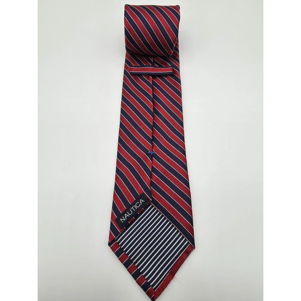 Nautica Tie Mens Red White Blue Silk Striped Necktie 59
